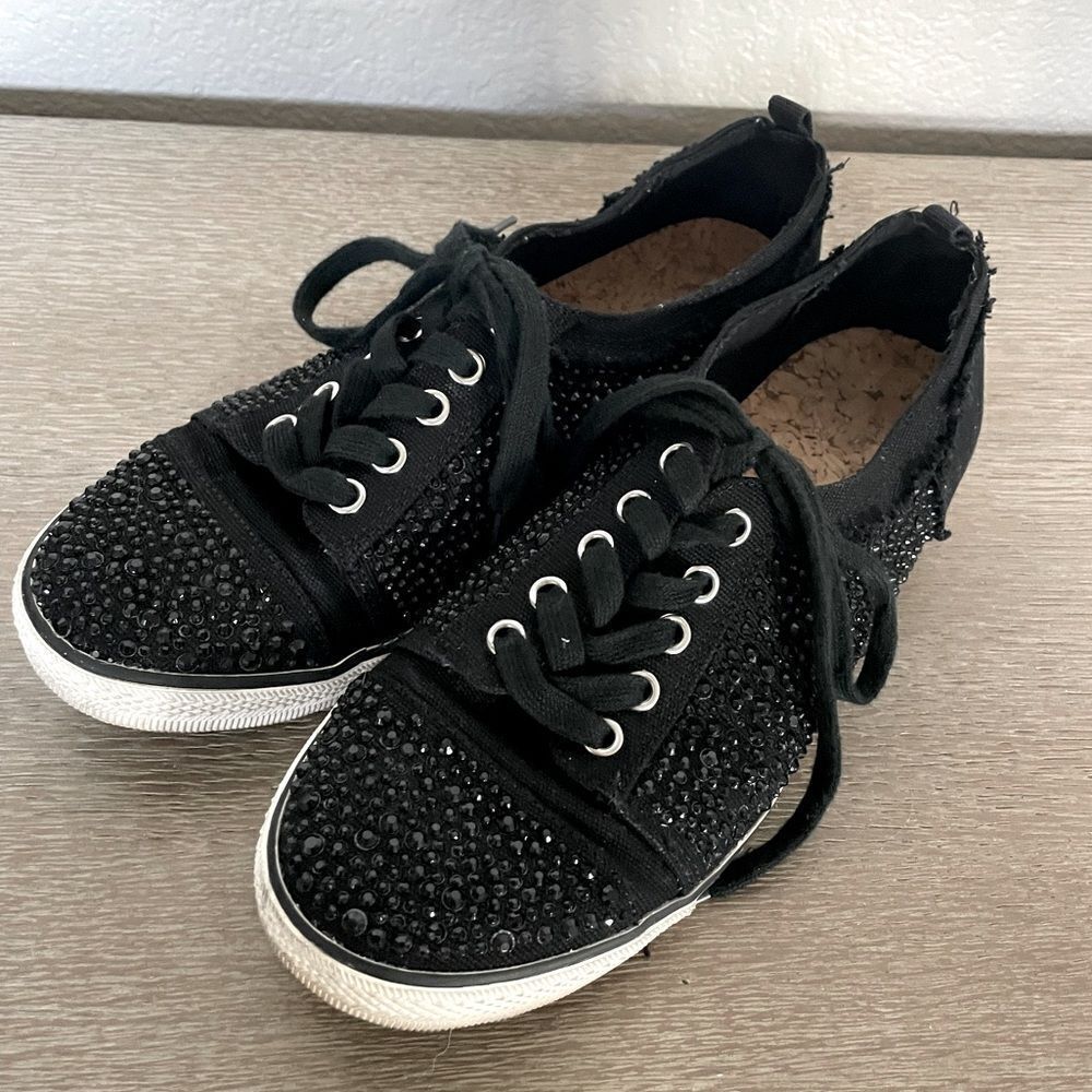Black Crystal Studded Sneakers Shoes 9.5